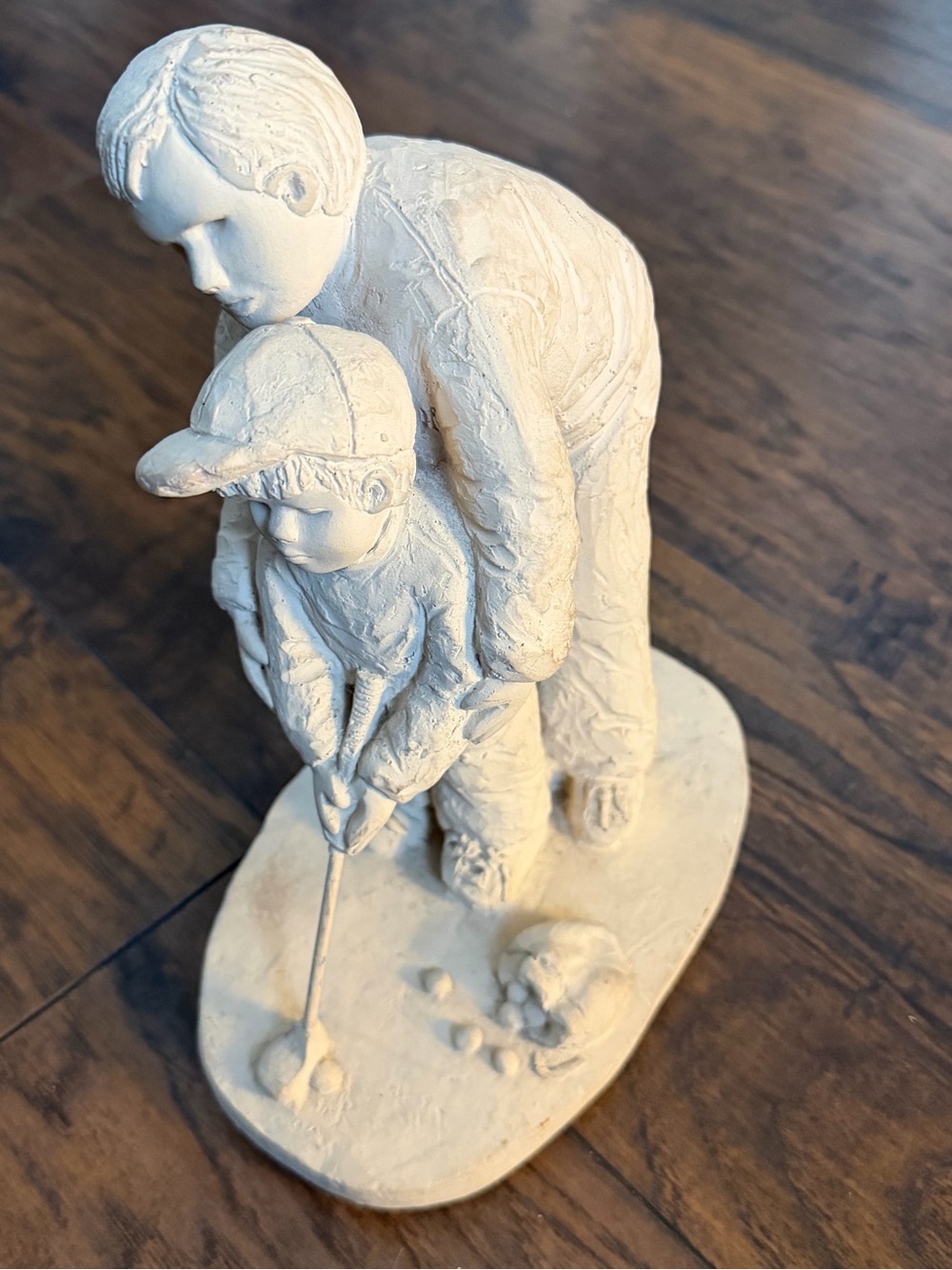 Vintage Ceramic Sculpture of Father and Son Playing Golf